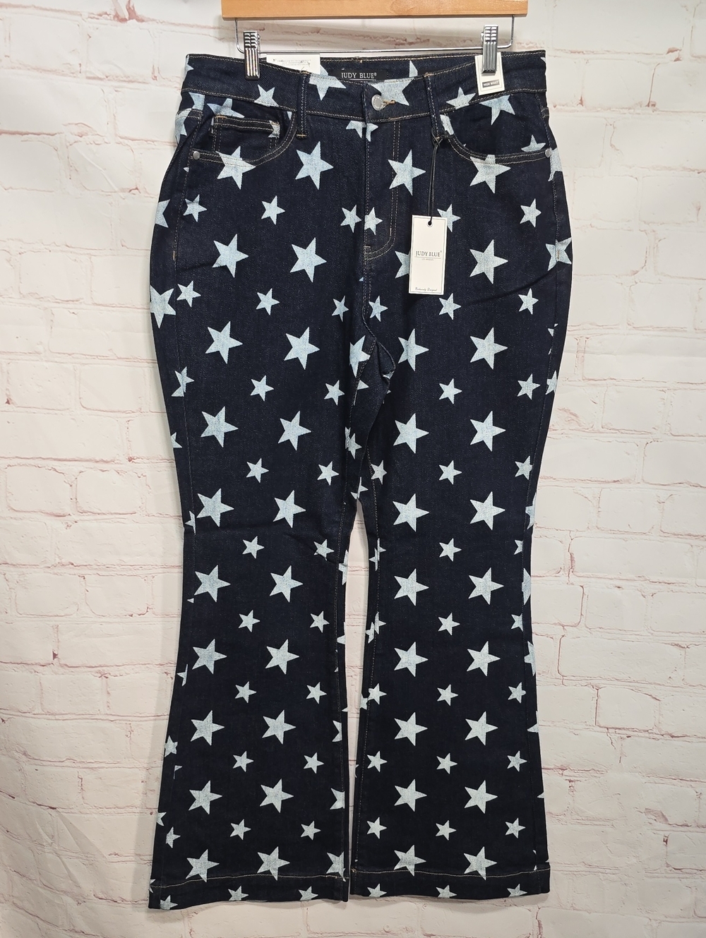 Judy Blue Navy Star Print High Waist Flare Jeans Size 14W NWT